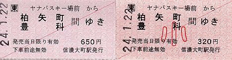 JR東日本 ヤナバスキー場前駅 常備軟券乗車券1 金額式