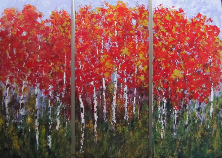 Triptych - Autumn Colors Original Acrylic Painting on Birch Wood by Vicki Conlon      $798.00