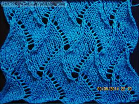 Lace knitting pattern 5 The lace knitting pattern is a multiple of 10 stitches plus 2 done over 18 rows.
