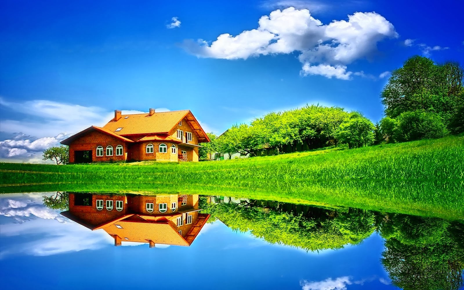 art pictures: House And Pond Wallpapers