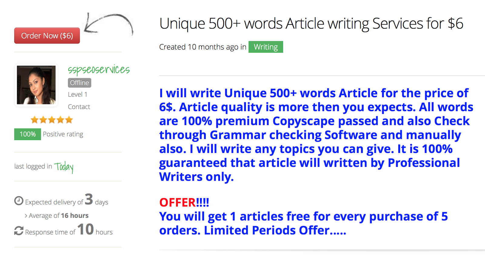 Articolo di 500+ parole per 6 dollari