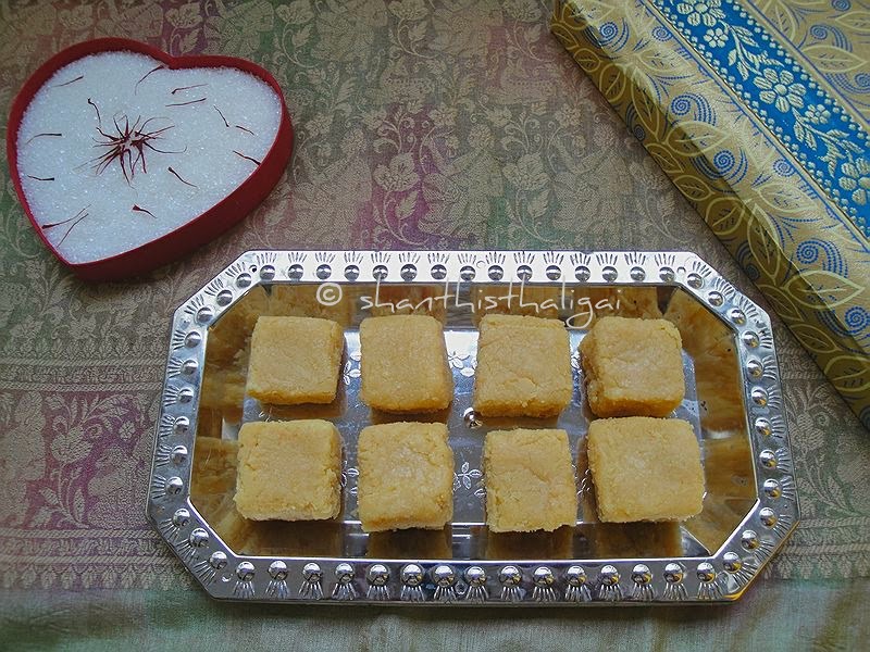 Shanthi Krishnakumar's cook book BADAM BURFI / MICROWAVE BADAM BURFI
