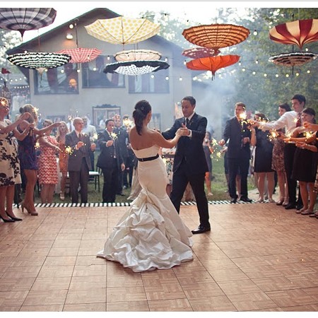 Another fun and creative idea is to use parasols for your wedding lighting