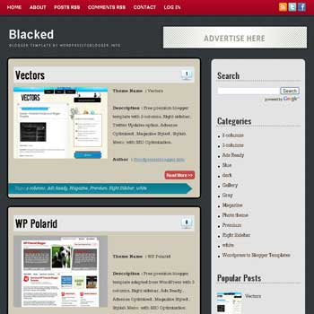 Blacked blogger template. free blogspot template elegant style