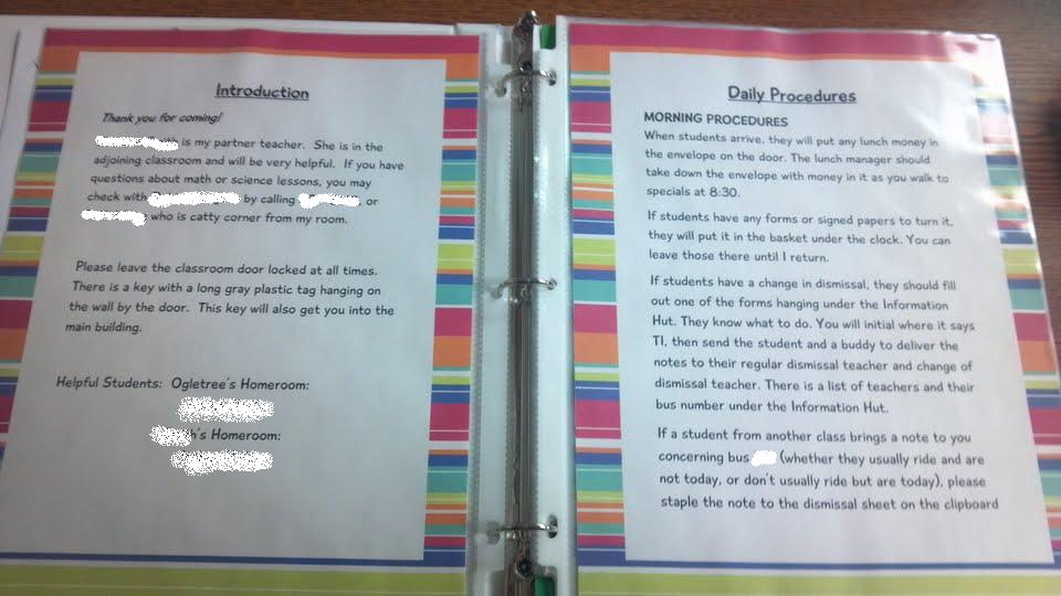 My Organized Chaotic Classroom Sub Binders