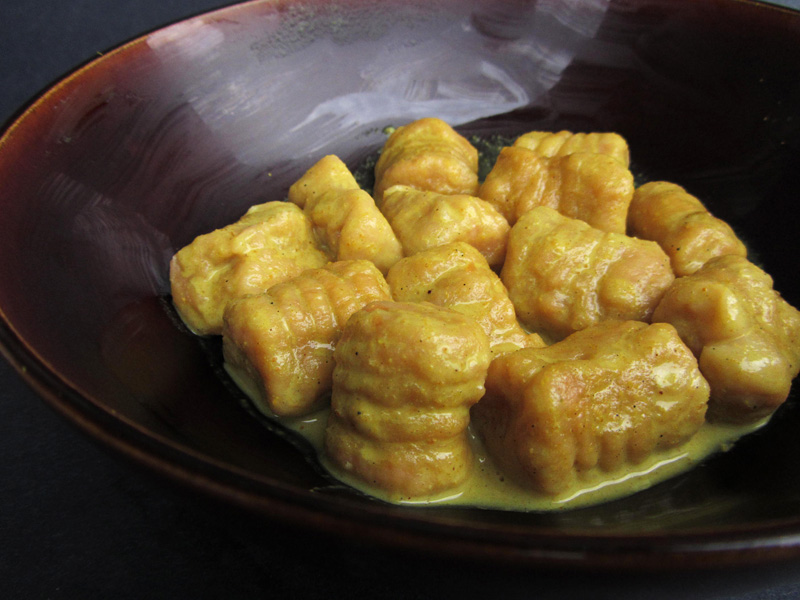 sweet potato gnocchi with coconut curry sauce
