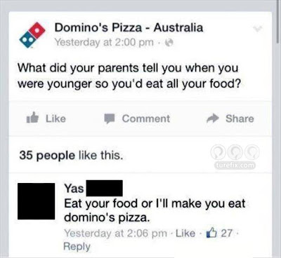 Domino's Pizza on Facebook funny status comment