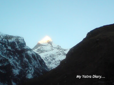 The sight of the Neelkanth peak in the Garhwal Himalayas, Badrinath during sunrise