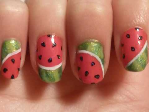 simple summer watermelon nail art