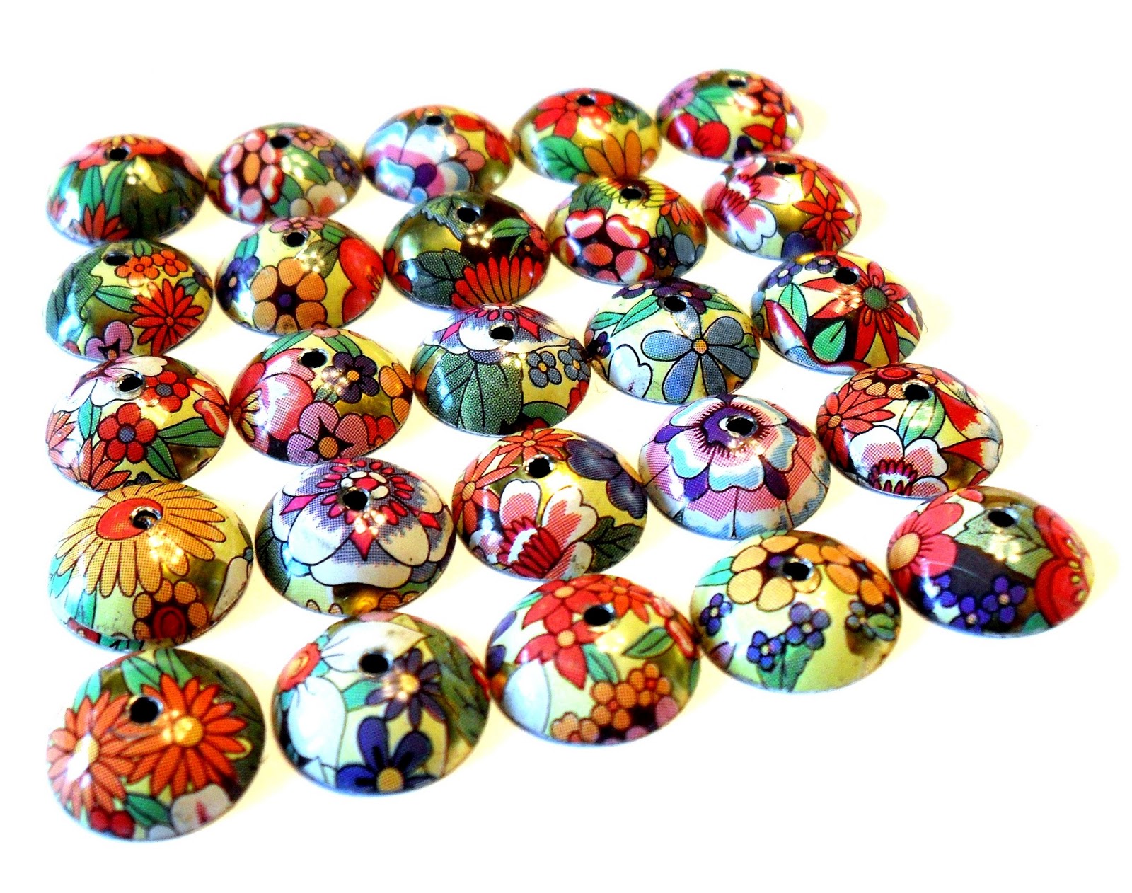 Copper, Glass and Recycled Trash Floral Bead Caps