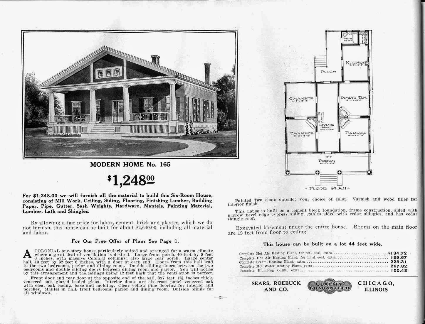 Catálogo casas prefabricadas Sears, Roebuck and Co., modelo 165