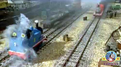 Colorful Rainbow Thomas the train and friends Salty and James the red engine at Sodor Brendam docks