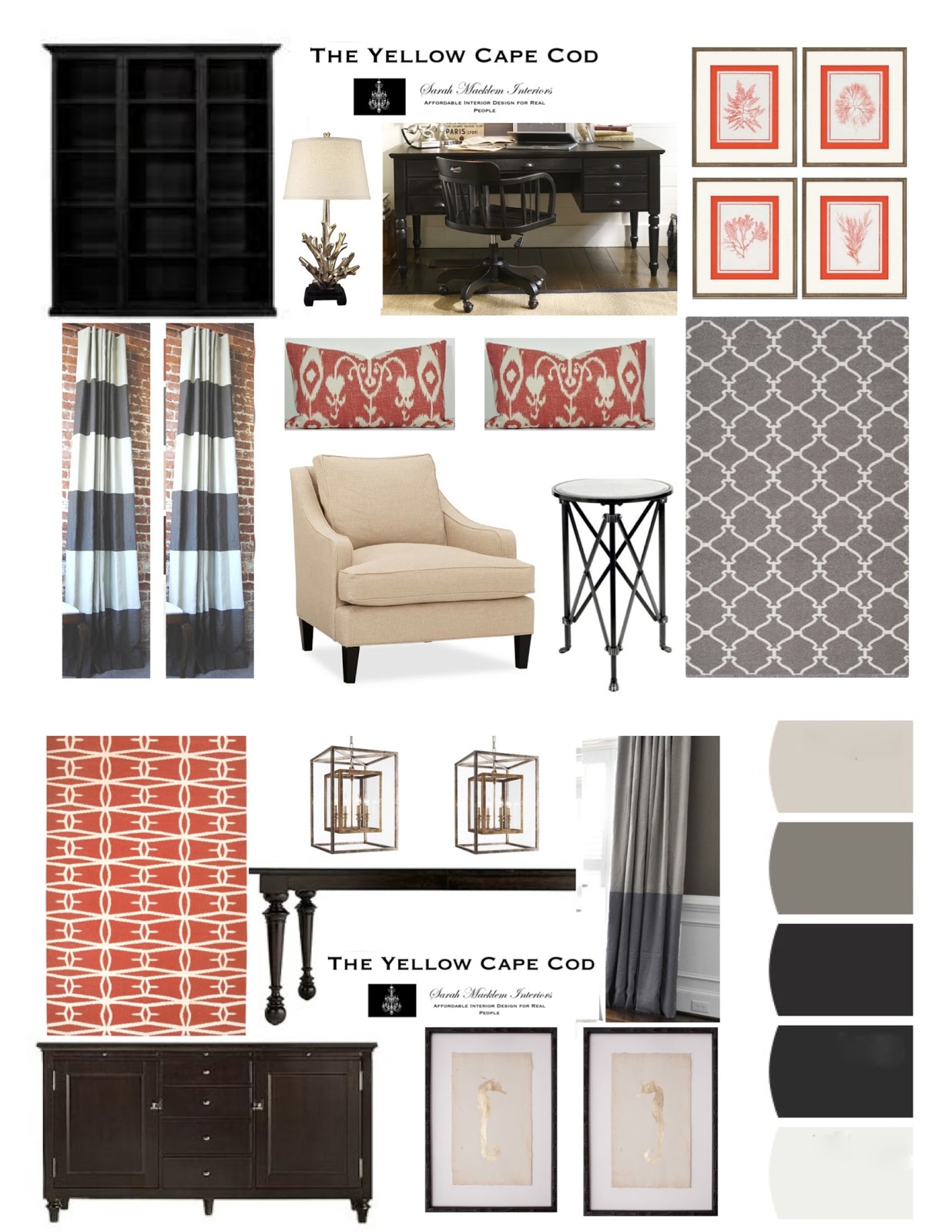 The Yellow Cape Cod Refined Coastal StyleGray,White and Coral