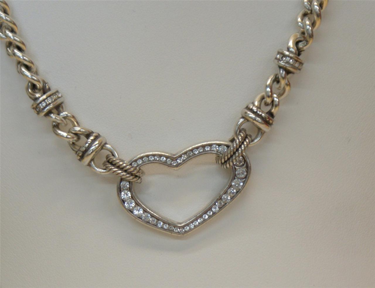 BRIGHTON URBAN LIGHTS REVERSIBLE HEART NECKLACE WITH CRYSTALS SILVER
