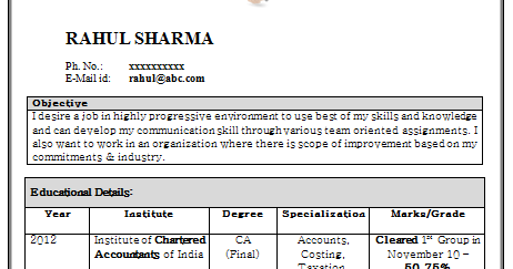 fresher accountant resume sample