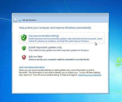 cara instal windows 7 recommended setting