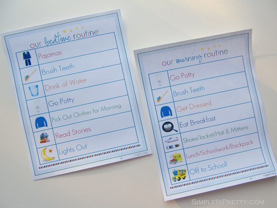 simpleispretty.com: IHeart Organizing Bedtime and Morning Printables