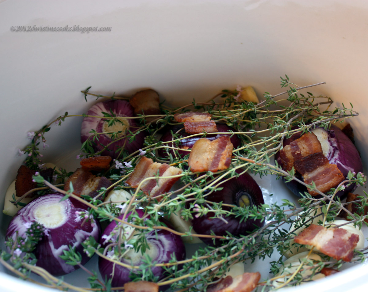 Christine Cooks Slow Cooker Braised Rabbit with Garlic, Cippolini