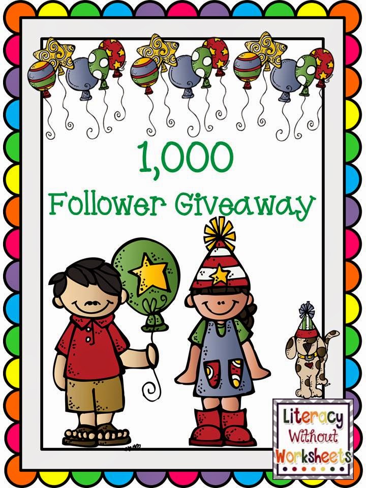1,000 Follower Giveaway!! I'm so excited :) - Literacy Without Worksheets
