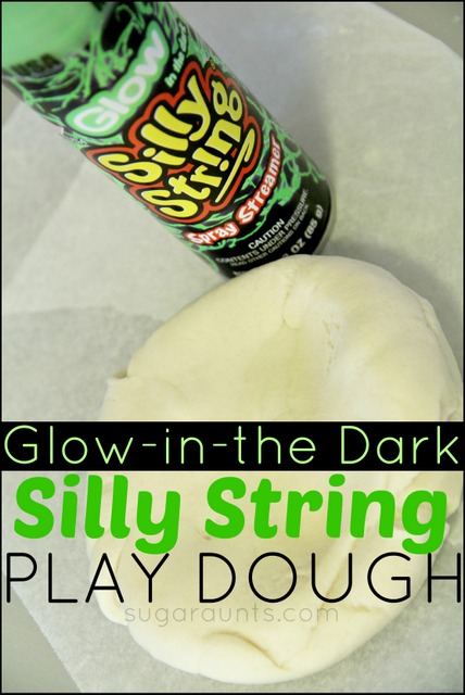 Make your own glow in the dark play dough using silly string! It really glows! Make your own glow in the dark play dough using silly string! It really glows! This would be fun for a Halloween party.