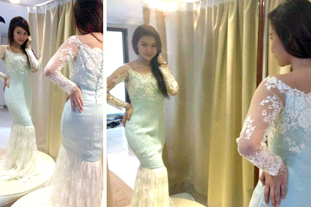 baju pengantin leuniey disaluti 3000 mutiara gaun pengantin leuniey