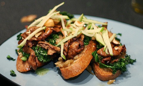 Toasted Bread With Garlic Spread And Mushrooms