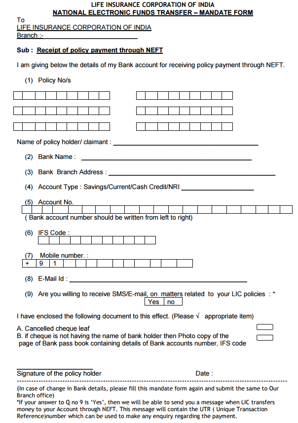 all india lic agent portal lic neft form