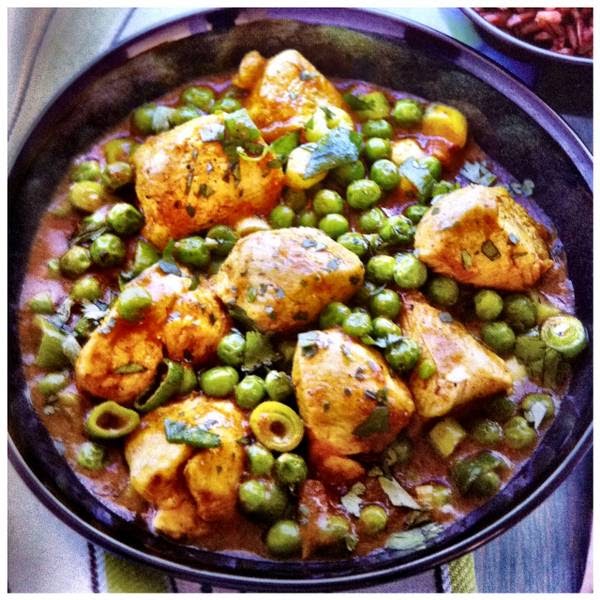 Aussie + American curried chicken with peas