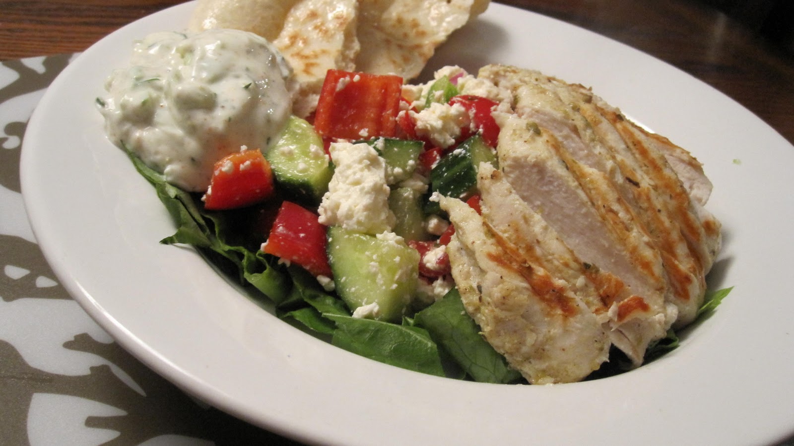 Red Deer Foodie Grilled Greek Chicken & Salad with YogurtDill Dip