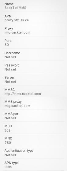 SaskTel mms Settings for Android SaskTel mms Settings for Android