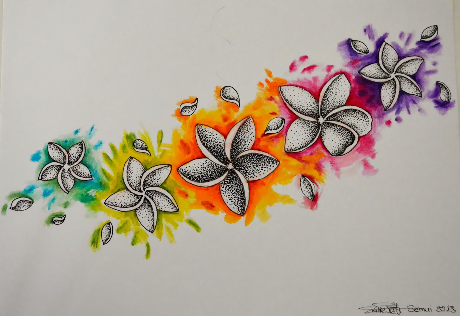 Emilie Tattoo Dotwork flowers & color splash tattoo