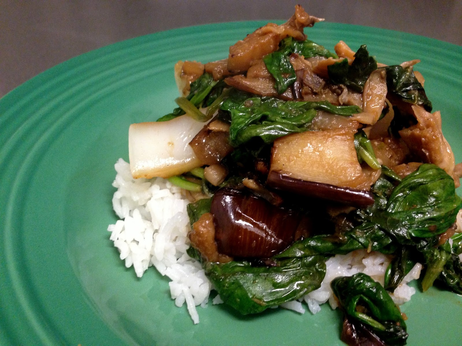 Eggplant, Bok Choy, Hen of the Woods Mushrooms Stir Fry Maithili Pradhan