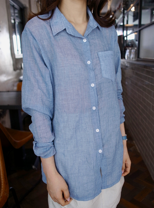 [Holicholic] Cotton Gauze SeeThrough Shirt KSTYLICK Latest Korean