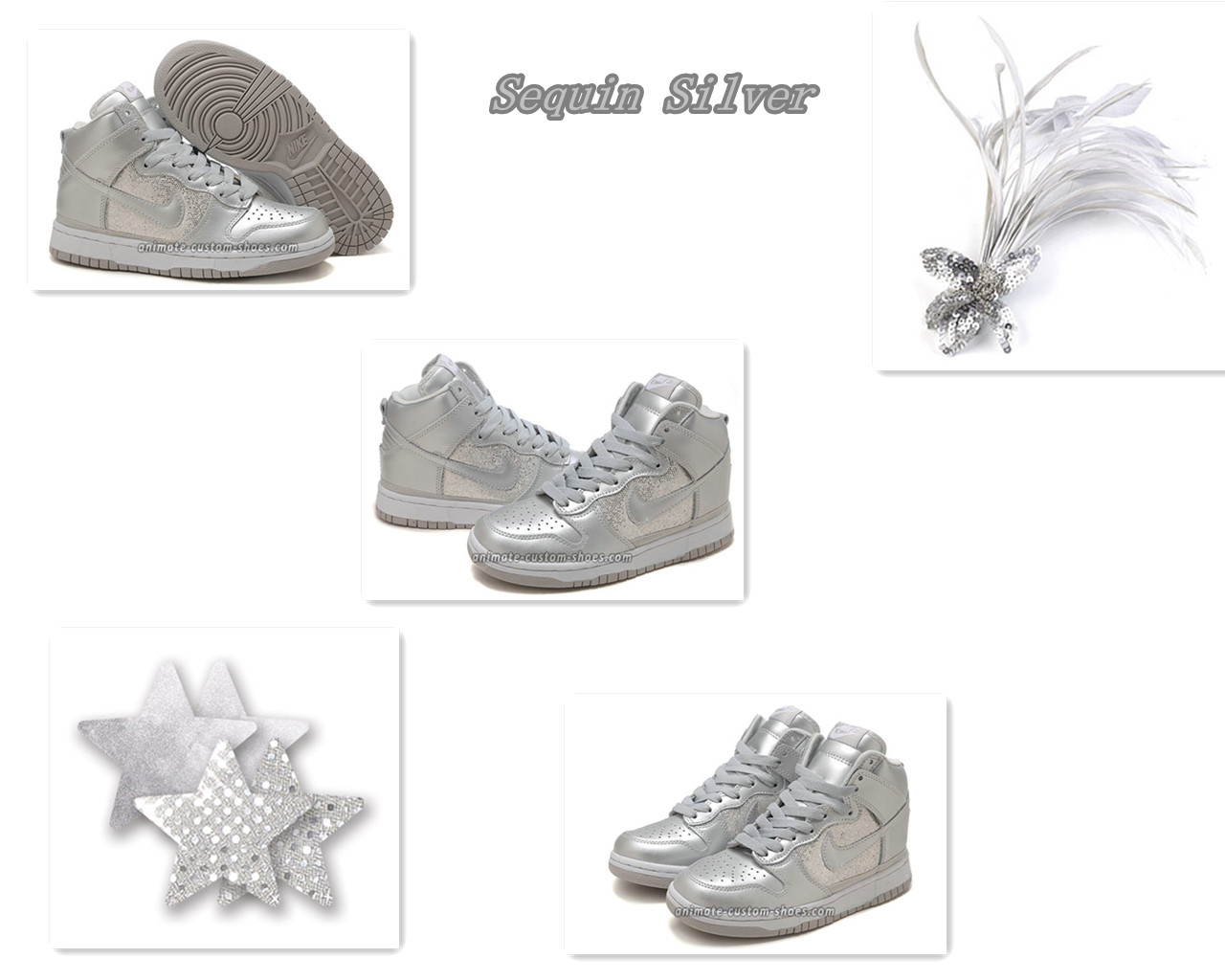 Animate Custom Shoes Sequin Silver Nike High Tops For Women Custom Shoes