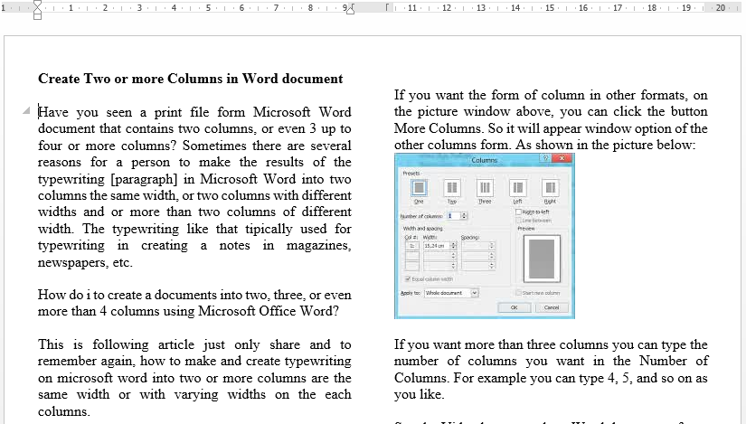 two columns word