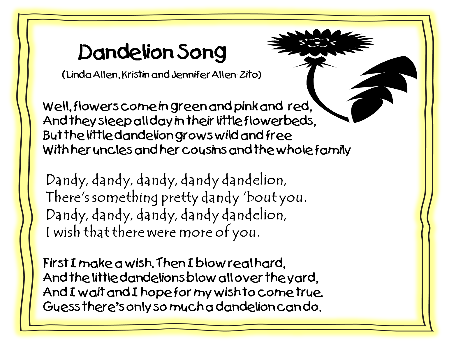 First Grade Wow Dandy Dandy Dandelion