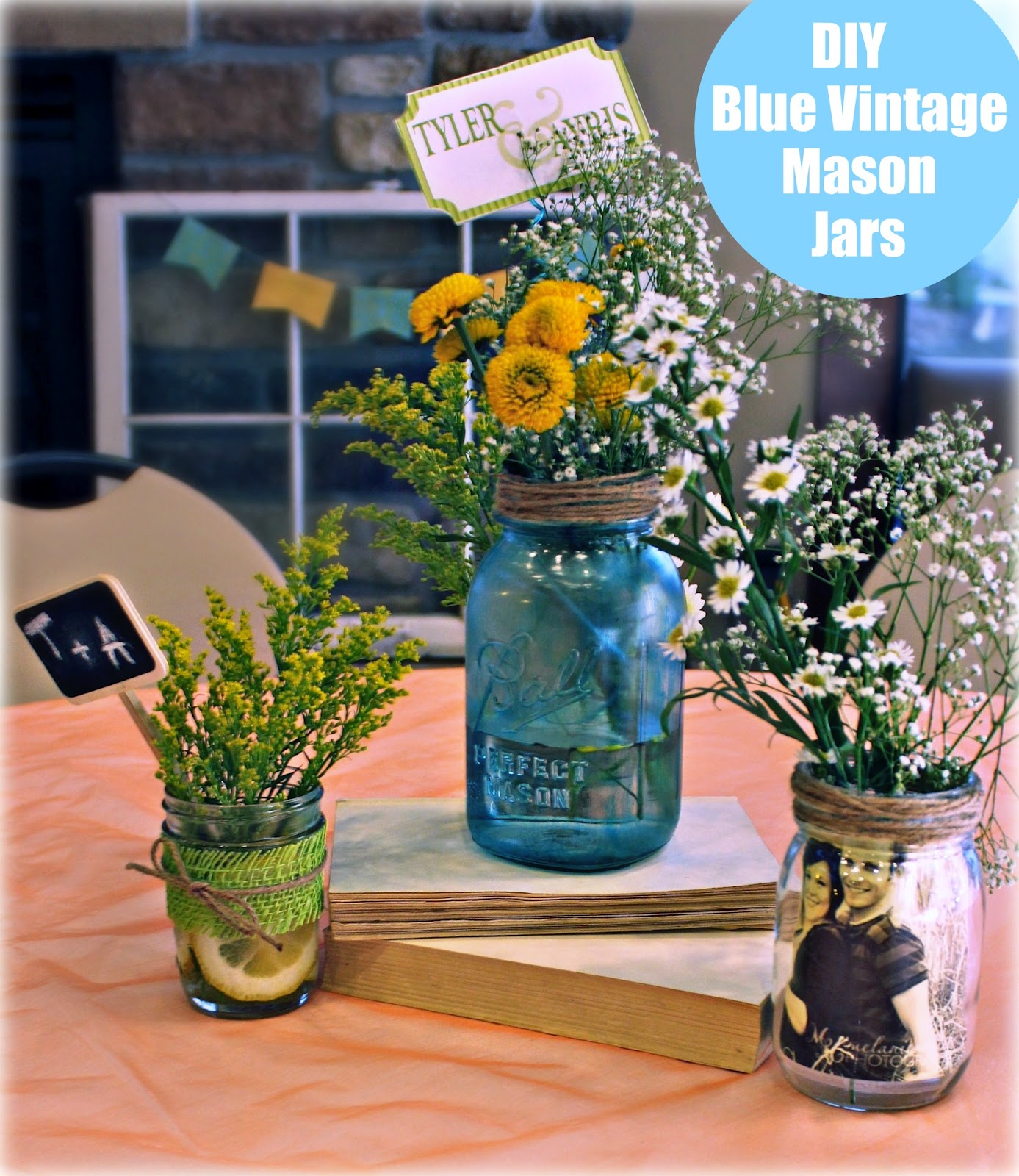 Bridgey Widgey DIY "Vintage" Blue Mason Jars