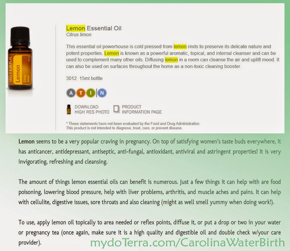 Carolina WaterBirth Lemon Essential Oil in Pregnancy