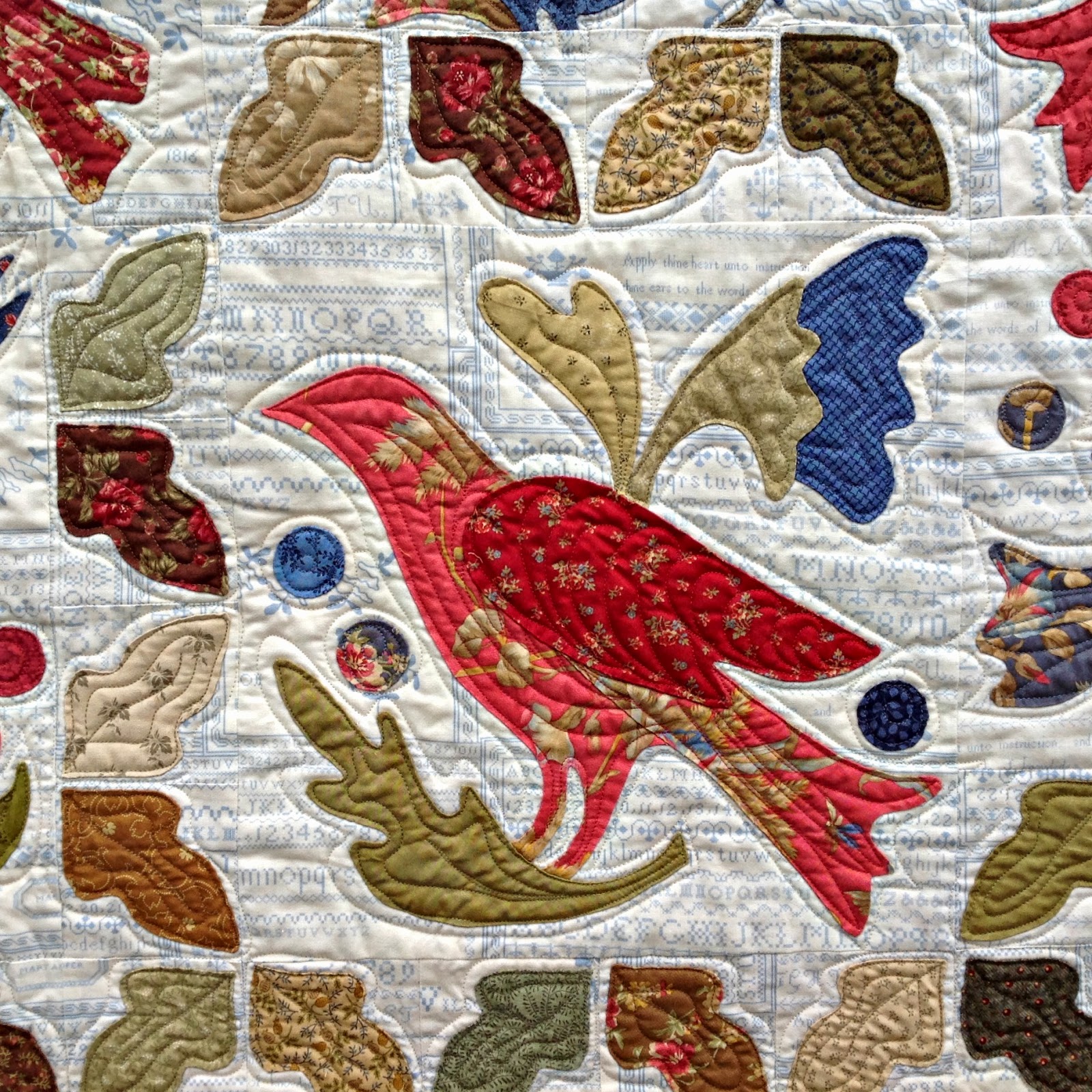 T. in the Burg Birdsong Quilt, Finished at Last!
