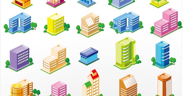 立体的な地図用の建物・道路のクリップアート City Building Vectors イラスト素材