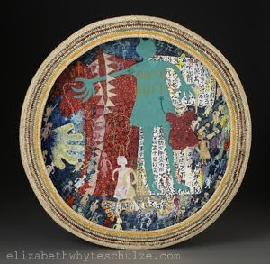 Elizabeth Whyte Schulze, Tokyo Dolls 2, 2010 Pine needles, raffia, acrylic paint, paper. Courtesy of Mobilia Gallery.