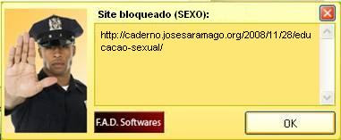 Montagem sobre a figura gerada pelo filtro de acessos de uma lan house - página bloqueada: sexo, Educação Sexual