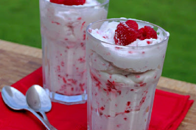 raspberry fool in cups with spoons next to them