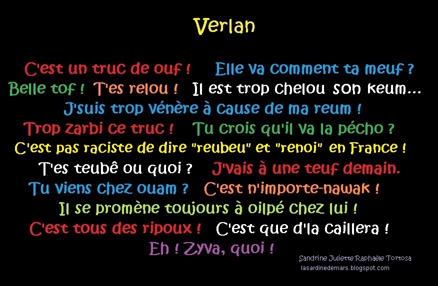 Learn French with Raphaële Verlan (French back slang) exemples