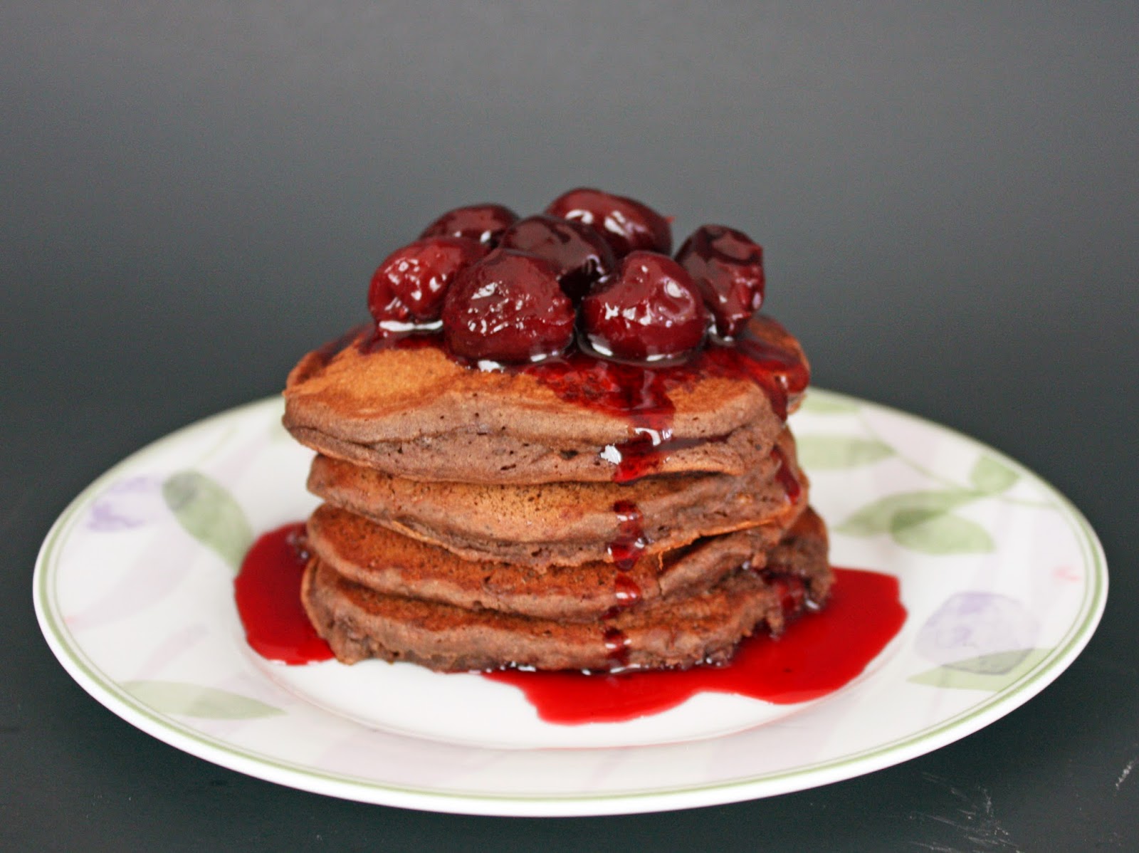 Vegan chocolate almond pancakes with maraschino cherry syrup How to