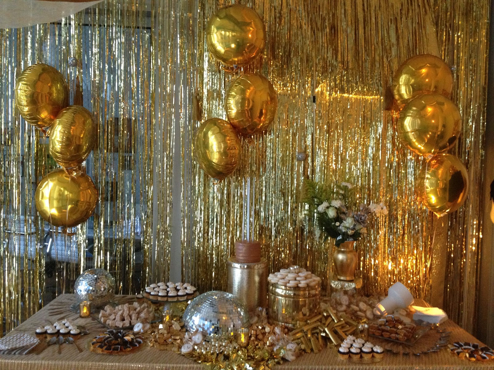 Dough and Batter 50th solid gold disco party dessert bar