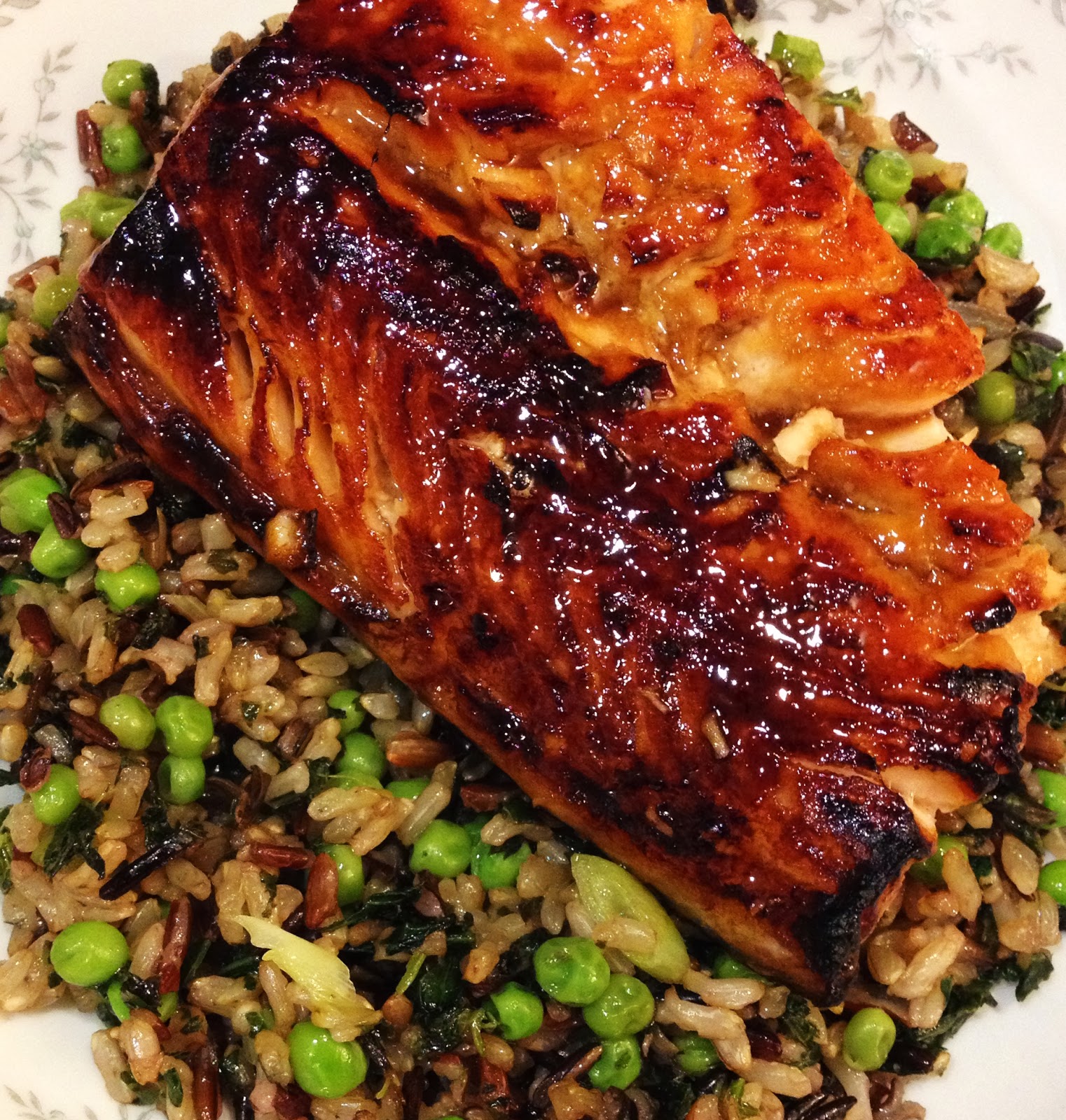 Four Seasons Kitchen Broiled Teriyaki Salmon with Kale Fried Rice