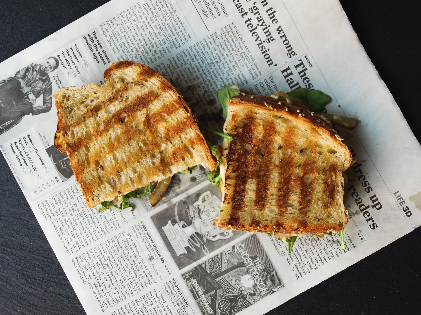 Grilled Hummus Sandwich + Sautéed Onion,Tomato & Arugula The Simple