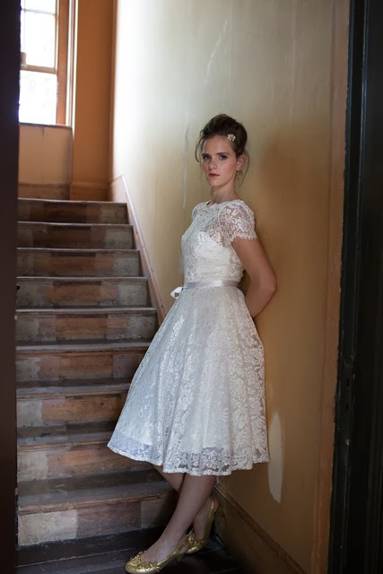 'BLANCHE' 1950s vintage wedding dress design, sweet and flirty in French lace.