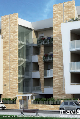 Rendering esterni -3d Architettura - Edificio residenziale moderno - particolare della facciata